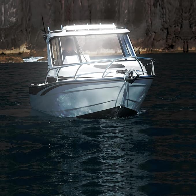 Nilight Marine LED Light Bar Navigation Lights 52 Inch Curved White Spot Flood Combo Ponton Boat Deck Dock Lighting for Night Fishing T-top Stern Yacht Sailboat Trucks Tractors