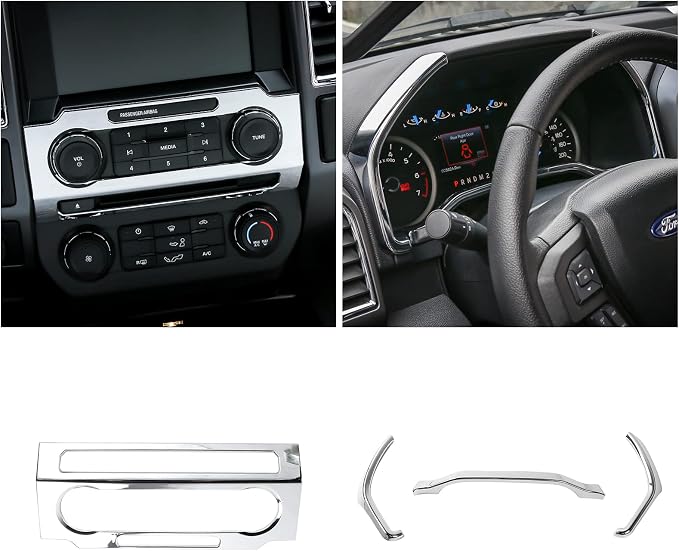 JeCar 11PCS Interior Decoration Trim Kit for Ford F150 2015-2020 Steering Wheel & Center Console Trim & Dashboard & Rear Air Conditioner Vent Cover (Chrome)