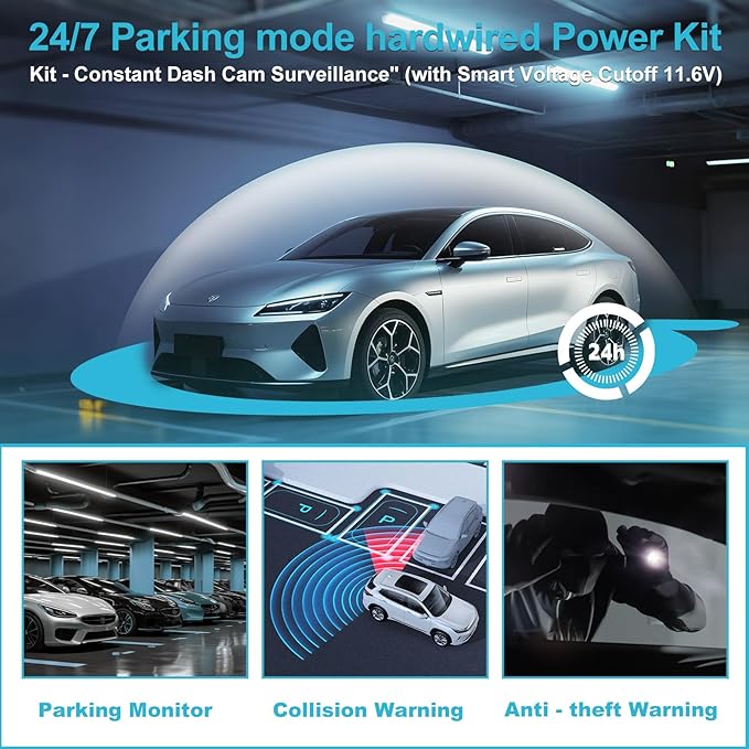 Dash Cam Hardwire Kit USB C, 12V-24V to 5V/3A Adapter Power Cable with Voltage Display, 24/7 Parking Mode, Acc Detection, 4-Level Low Voltage Protection (11.6V/11.9V/12.2V/12.5V)