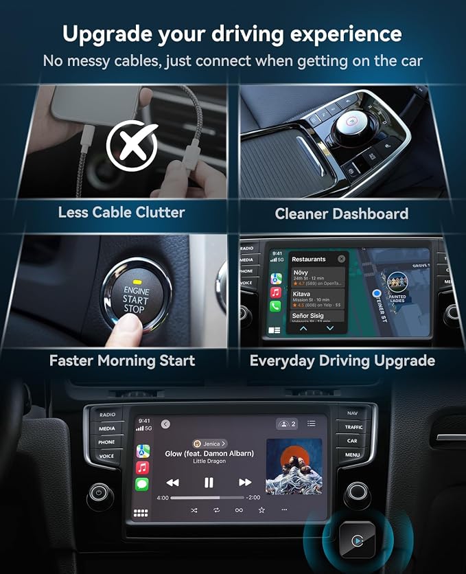 Wireless CarPlay Adapter 2 in 1 2026 Upgraded for Factory Wired CarPlay, Car Play/Android Auto, Auto-Reconnect Wired to Wireless Dongle No-Lag, Plug-and-Play, 5GHz WiFi, Bluetooth 5.3 USB-A & USB-C