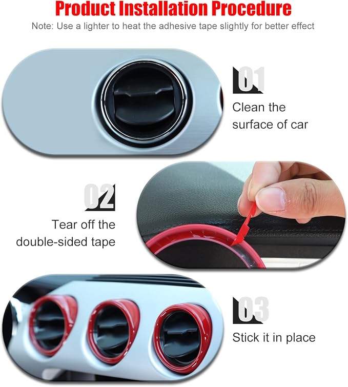 RT-TCZ Center Console Air Conditioner Outlet Vent Trim Cover Ring Interior Accessories for Ford Mustang 2015-2022,3PCS (Red)