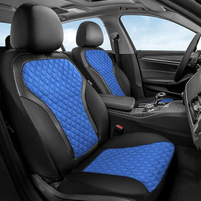 Coverado Automotive Seat Covers, Front Leather Car Protectors 2-Pack, Spill-Proof Seamless Car Seat Cushion, Black&Blue Car Seat Cover, Driver Seat Covers Universal Fit for SUV, Truck, Sedan