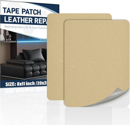 Zenyao Leather Repair Patch Tape - Self Adhesive Leather Repair Kit for Car Seat Furniture, Vinyl Repair Patch for Couch Sofa, Waterproof Fix for Tears, 8x11 Inch Sheet, 2 Pieces, White Khaki
