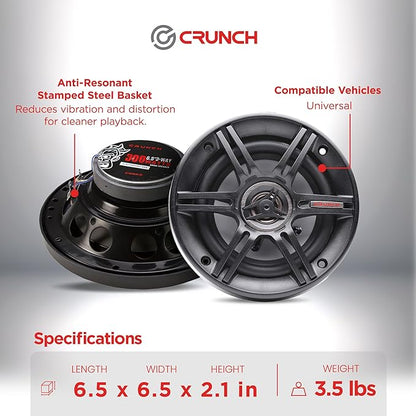 Crunch 2 Pair 6.5 Inch Car Audio Speakers, 300 Watt MAX 3 Way Full Range Speaker Set with 1 Inch Tweeter & Spade Terminal Connectors, CS-653