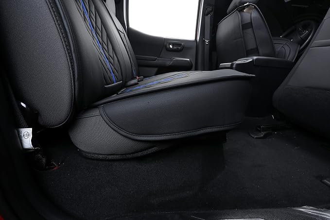 Tomatoman Tacoma Rear Seat Covers 2005-2024 2025 2026 TRD Sport Offroad Limited SR5 V6 Crew Double Extended Cab Truck Back Car Cushions with Waterproof Faux Leather (Rear Seat/Black-Blue)