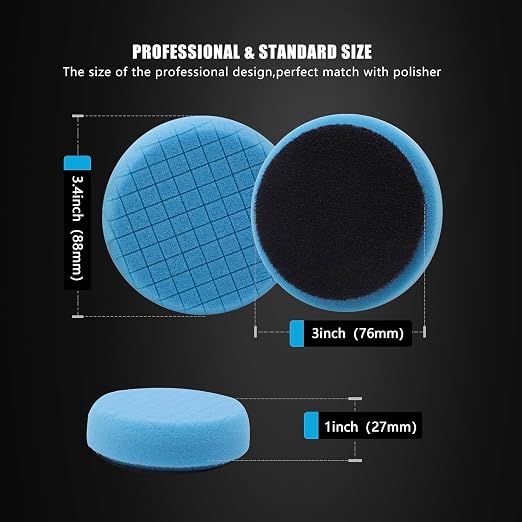 Blue T60 Moderate-Cut Foam Polishing Pads, SPTA 1Pc 3.5 Inch Face for 3 Inch 80mm Backing Plate Compound Buffing Sponge Pads for Car Buffer Polisher Compounding, Polishing and Waxing -FPTSS3G