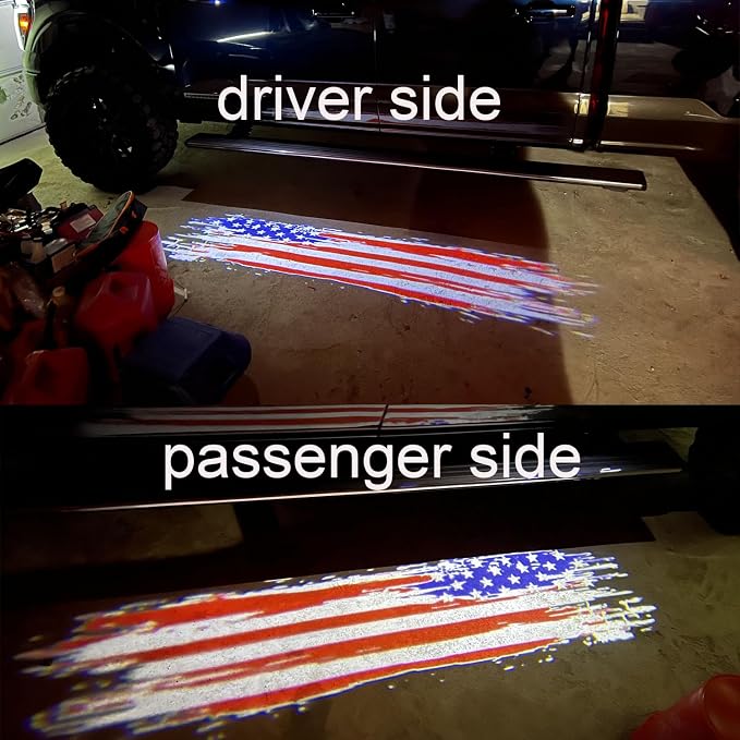 2pcs Set Side Mirror Projector Ghost Shadow Puddle Blanket America Flag Logo Light Compatible with Silverado 1500,2500HD,3500HD,Suburban Z71,Tahoe,Sierra 500,2500HD,3500HD,Yukon &Yukon XL