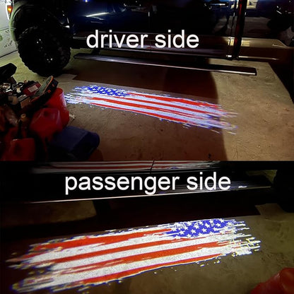 2pcs Set Side Mirror Projector Ghost Shadow Puddle Blanket America Flag Logo Light Compatible with Silverado 1500,2500HD,3500HD,Suburban Z71,Tahoe,Sierra 500,2500HD,3500HD,Yukon &Yukon XL