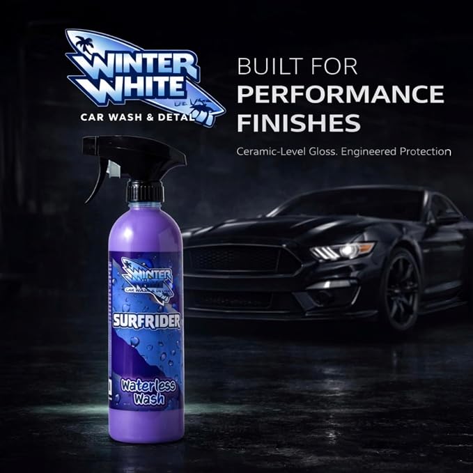 Winter White SURFRIDER Waterless Car Wash Spray – High gloss, scratch-free formula for all surfaces. Cleans, shines, and protects with UV defense. 2-pack of 16oz bottles for pro results anytime!