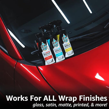 Rev Auto Vinyl Wrap Cleaner Kit – 3-Item Set Includes Wrap Detailer, Shampoo & Light Stain Remover | Made for Gloss, Satin, Matte, Chrome & More