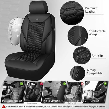 CAR PASS 3D Foam PU Leather Car Seat Covers Full Set,Luxury Breathable Faux Leather Seat Covers for Car,Anti Slip Universal Fit for SUVs Vans Sedan Truck Automotive,Armrest Airbag Compatible All Black