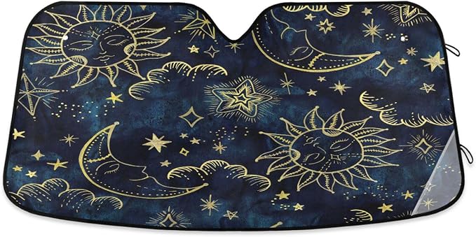 Sun Moon Boho Cosmos Astrology Window Shade Sun Shade with 4 Suction Cups Sturdy Sun Visors Keeping Cars Cooler,Easy to Fold,55" L x 27.6" W