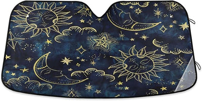 Sun Moon Boho Cosmos Astrology Window Shade Sun Shade with 4 Suction Cups Sturdy Sun Visors Keeping Cars Cooler,Easy to Fold,55" L x 27.6" W