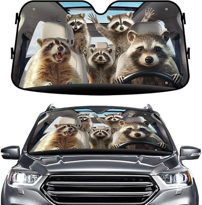 GENANY Raccoon Windshield Cover for Car SUV Truck (55x30 Inches), Foldable Heat Shield, Shades for Front Windows, Protector Blocks UV, Car Decor