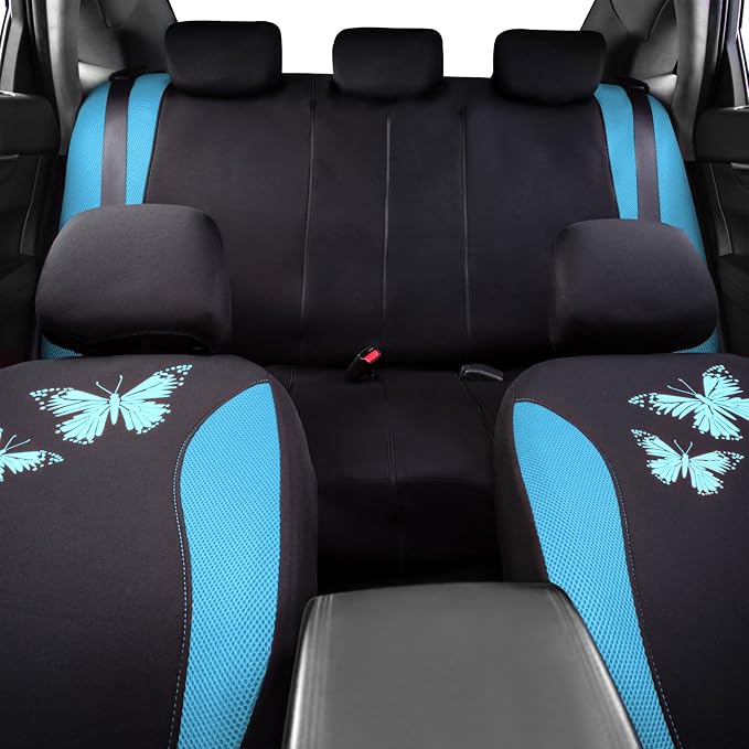 Flying Banner Butterfly car seat Covers ful Set Fashion Universal Lady Woman Female Rear Bench Split Colorized (Full Set, Mint Blue)