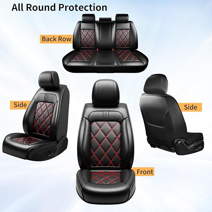 Expedition Car Seat Covers Fit for Ford Expedition 2011-2026, Premium Full Coverage Leather Automotive Seat Protectors, All Seasons Waterproof Breathable, Airbag Compatible, Full Set, Red Black