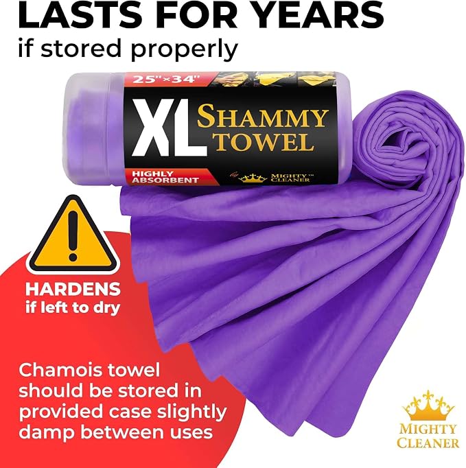 Premium XL Shammy Towel for Car - 34”x25” - Super Absorbent Chamois Cloth - Spots & Scratch-Free - Reusable Car Drying Towel