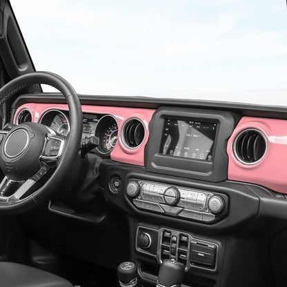 Dashboard Decorative Panel Cover, Center Console Trim Cover Kit for 2018-2023 Jeep Wrangler JL JLU & Jeep Gladiator JT(Pink)