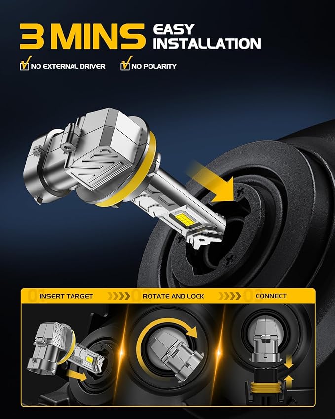 H11 LED 𝗛𝗲𝗮𝗱Iight Bulbs, 60000LM 6500K Cool White, H8 H9 H16 𝗛𝗲𝗮𝗱light Bulbs, IP68 IP6Xproof 60000hrs Lifespan, 1:1 Size Plug N Play, Canbus Ready Anti Hyper Flashing, Pack of 2