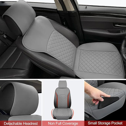 BEITK 2 Pack Leather Front Seat Covers, Universal Sideless Car Seat Protectors, Waterproof Automotive Seat Cover for Most Cars Trucks SUV(Gray)