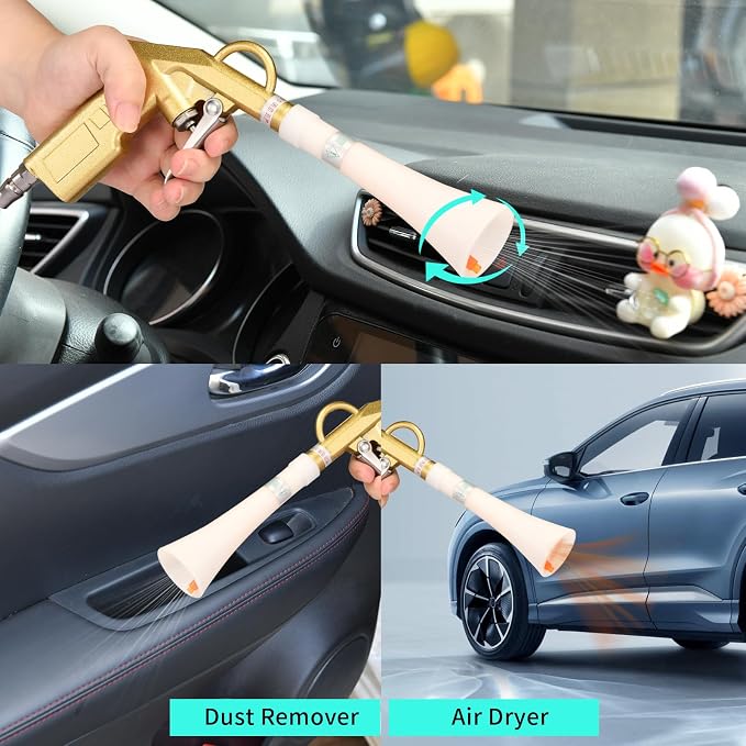 GOCCIDA Air Blow Gun Car Detailing Interior Car Cleaning Gun Car Dryer Air Blower for Car Detailing Air Gun Car Dust Cleaner Air Compressor Blower Gun with Nozzle and Auto Detailing Dusting Brush