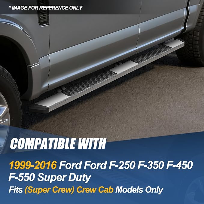 Auto Dynasty Running Boards Compatible with 1999-2016 Ford F250 F350 F450 F550 Super Duty Crew Cab, Stainless Steel Side Step Rail Nerf Bar, 5.5 Inches Step Bars, Polished Chrome