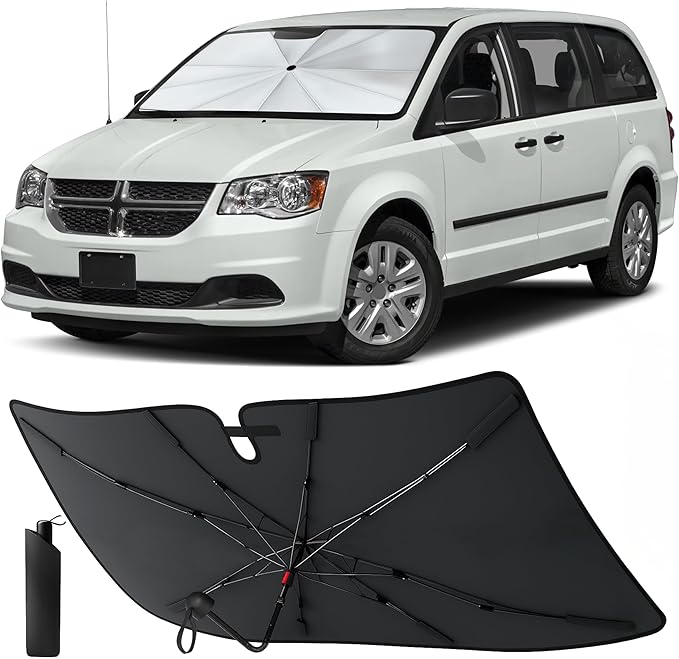 EcoNour Umbrella Windshield Sunshade for Dodge Caravan 2008-2020 | Front Window Sun Shade UV Heat Shield | Foldable Reflective Car Windshield Sun Visor Protector Interior Cooling Accessories
