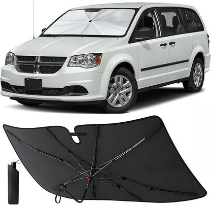 EcoNour Umbrella Windshield Sunshade for Dodge Caravan 2008-2020 | Front Window Sun Shade UV Heat Shield | Foldable Reflective Car Windshield Sun Visor Protector Interior Cooling Accessories