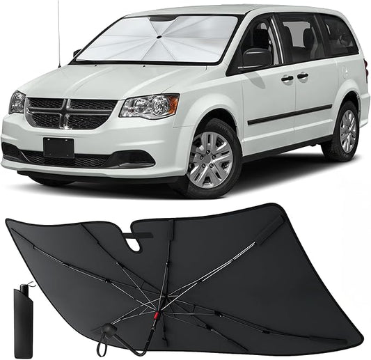 EcoNour Umbrella Windshield Sunshade for Dodge Caravan 2008-2020 | Front Window Sun Shade UV Heat Shield | Foldable Reflective Car Windshield Sun Visor Protector Interior Cooling Accessories