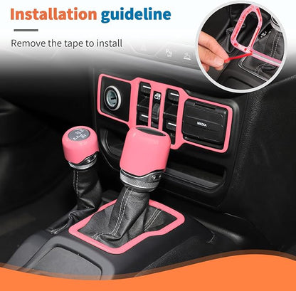 JeCar 14-Piece Pink Interior Accessories Trim Kit for 2024-2025+ Jeep Wrangler JL 4XE Gladiator JT- Center Console Dash Panel Interior Upgrade