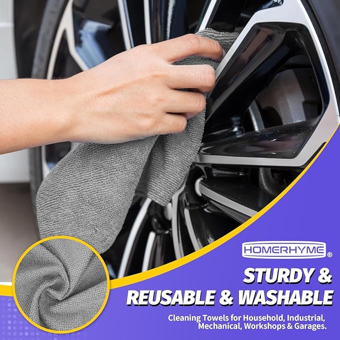 Microfiber Cleaning Cloth, 100 Pack Cleaning Rags Microfiber Towel Bulk Absorbent Lint-Free WashCloths, All-Purpose Towels for Cars, Shop, Automotive, Garage, Home Kitchen 11.5"*11.5", Grey
