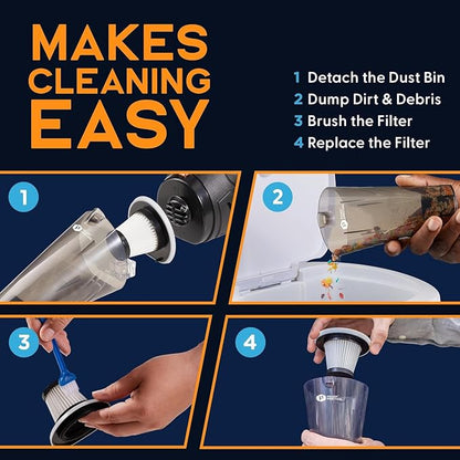 Power Practical Handheld Cordless Vacuum Cleaner, Rechargeable Portable Car Vacuums W/Strong Suction, Bag & Attachments, Small Vac Cleaner for Car, Couch, Home, Car Suction Cleaner