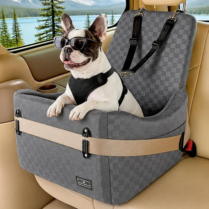 PETSFIT Dog Car Seat for Small/Medium Dogs Up to 35 lbs – Patented Safety System, 5" Memory Foam Pet Booster Car Seat, Fully Detachable and Washable Dog Carseat with 2 Storage Pockets (Grey)