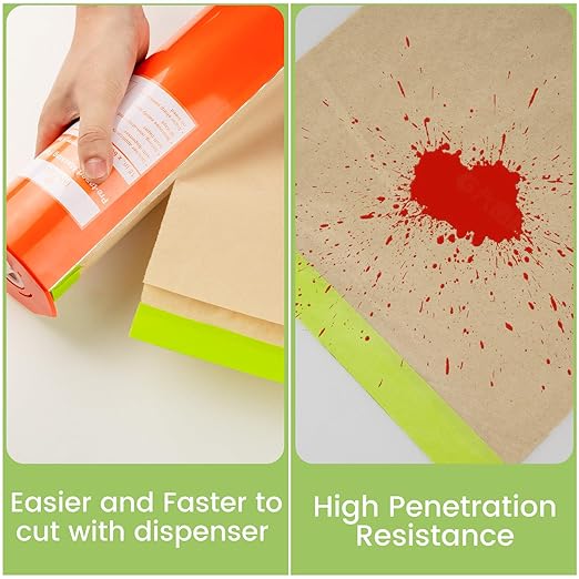 Tangibay Pre-Taped Masking Paper with Dispenser - 12" x 66' Painters Paper and Tape for Painting House, Auto Body, Cars (1 Dispenser 1 Refill)