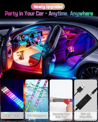 Car LED Lights Interior, Dream Color RGB-IC Interior Car Lights with App & Remote Control Music Sync Color Changing USB Under Dash LED Lights for Jeeps Trucks SUVs, DC 5V