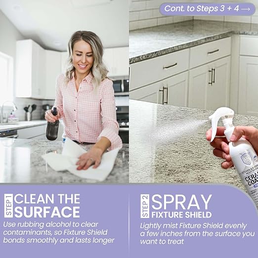 Fixture Shield Home Ceramic Coating Spray - SiO₂ Hydrophobic Protection for Kitchen & Bathrooms + Stainless Steel | Repels Fingerprints, Stains & Hard Water | Extra Strength Formula | Made in USA