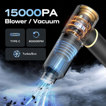 BSRCO Car Vacuum Portable Cordless – 30Min Runtime, 15KPa Suction Handheld Vacuum Cordless 4-in-1, 1.25Lbs Lightweight, 75dB Quiet, USB-C Fast Charging, Washable HEPA Filter for Car, Home & Pet Hair