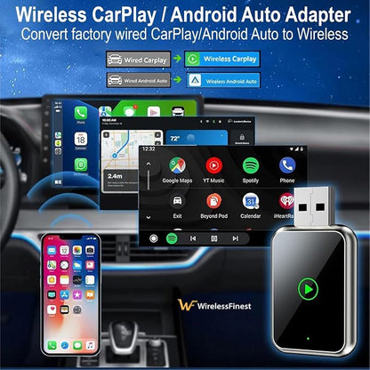 2026 Upgraded 2in1 Wireless CarPlay Adapter & Android Auto Compatible Cars, Fast Auto-Connect, Convert Wired to Wireless CarPlay Adapter, Stable Connection,Mini USB Converter for Car Play Vehicle iOS