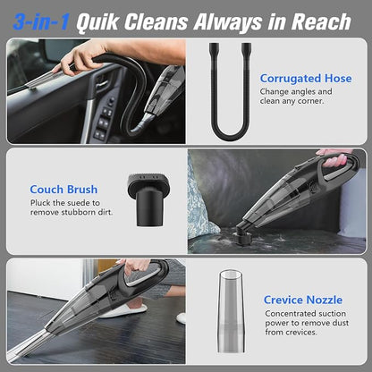 BSRCO Handheld Vacuum, 120W High Power Hand Held Vacuum Cordless Rechargeable with Washable HEPA Filter, 25 Mins Long Runtime Lightweight Portable Car Vacuum for Home Sofa Vehicle Deep Cleaning