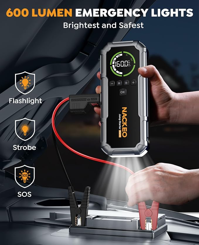 Car Battery Jump Starter with Air Compressor 8000A 160PSI, Car Jumper Starter Portable (All Gas/10L Diesel), Jump Starter Jump Box with Jumper Cables, LED Light, Large LCD Display, Power Bank