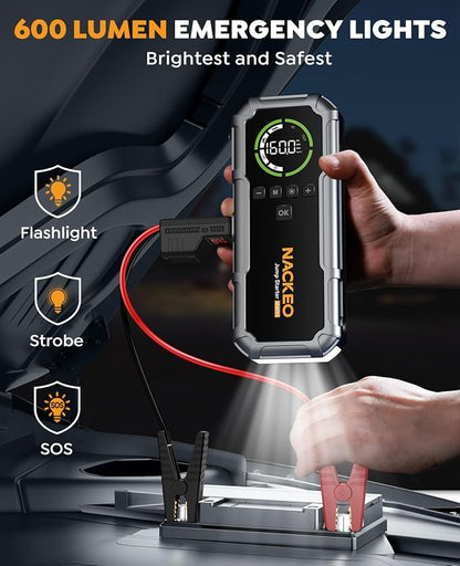 Car Battery Jump Starter with Air Compressor 8000A 160PSI, Car Jumper Starter Portable (All Gas/10L Diesel), Jump Starter Jump Box with Jumper Cables, LED Light, Large LCD Display, Power Bank