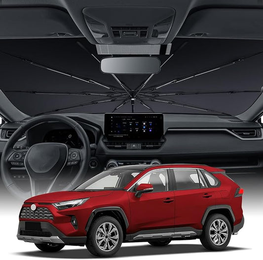 Zanch Upgrade Windshield Sun Shade, Custom Fit for Toyota RAV4 2019-2025 [Titanium-Silver Reflective Coating] Blocks 99% UV & Heat, Sunshade Umbrella for RAV4 2019 2020 2021 2022 2023 2024 2025