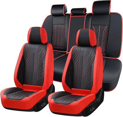 FLORICH Car Seat Covers Front Seats and Back Faux Leather Seat Cover Waterproof Seat Covers Car Seat Cushion 5 Seats Car Seat Protector Universal Fit for Most Cars SUV Trucks, Black&Red