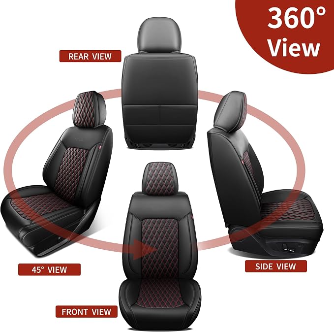 Front Car Seat Cover Set of 1,Universal Precision Fit Contoured Heavy-Duty Nappa Leather Automotive Waterproof Car Seat Protector Cushion,Seat Covers for SUV Trucks,Style1 Black Red Line