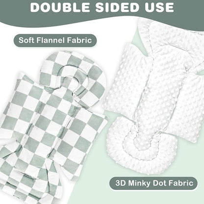 DILIMI Infant Car Seat Insert, Baby Car Seat Head Support with 3 Strap Paddings, Soft Newborn Car Seat Cushion for Stroller, Swing, Bouncers, Green Checkered