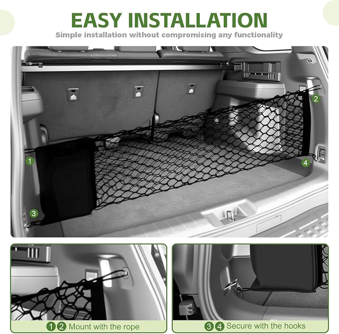 Trunk Cargo Net for 2025 2026 Toyota 4Runner Trunk Organizer Net Anti-Slip Rear Mesh Cargo Netting for 4 Runner SUV Accessories(Envelope Style)