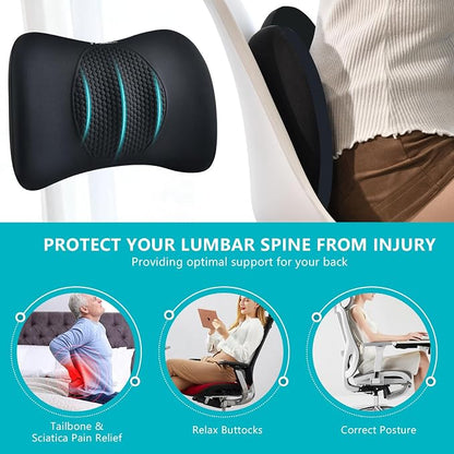 FLORICH Lumbar Support with Car headrest Back Pillow for Chair Headrest Pillow with Gel Memory Foam Massage Point Memory Foam Back Pillow for Office Chair(Light Black)