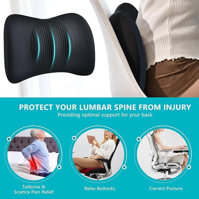 FLORICH Car Seat Cushion and Back Support for Office Chair Memory Foam Chair Cushions Pressure Relief Seat Pads with Gel Massage Point Lumbar Support (Black)