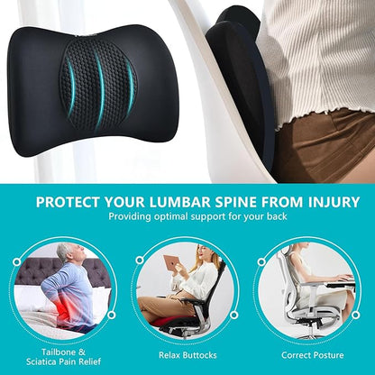 FLORICH Car Seat Cushion and Back Support for Office Chair Memory Foam Chair Cushions Pressure Relief Seat Pads with Gel Massage Point Lumbar Support (Black)