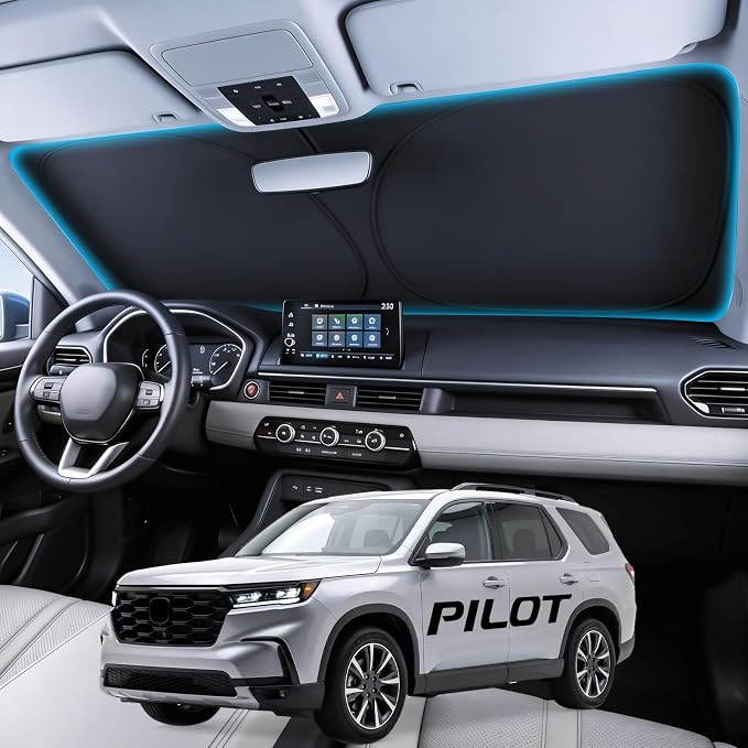 for Honda Pilot Windshield Sunshade [OEM Design, 100% Sun Blockage] Foldable Heat Insulation Sun Shade with Storage Bag, for Honda Pilot (2016-2026), Silver Coating